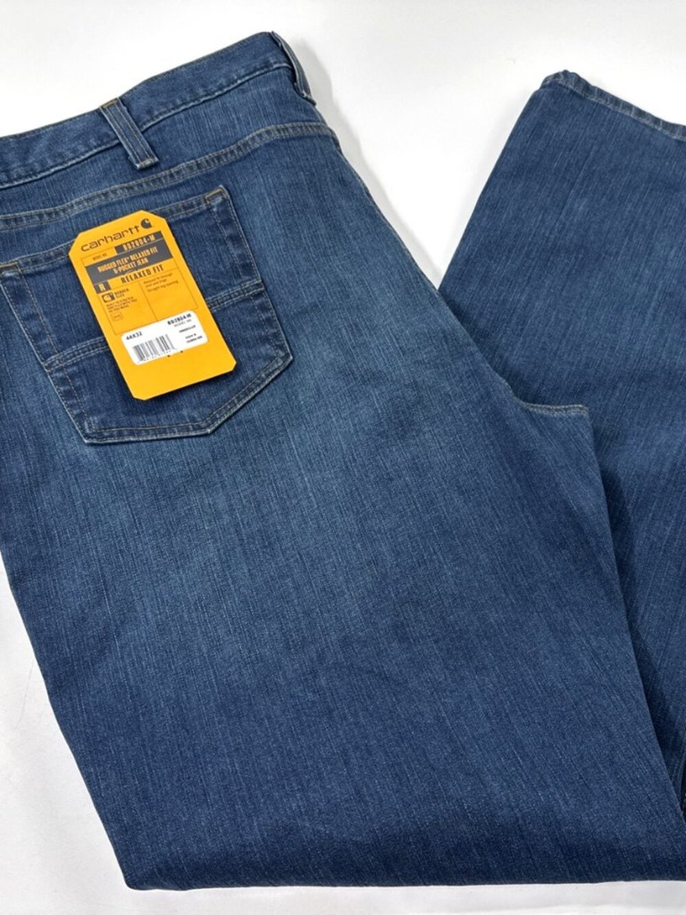 Carhartt Mens Rugged Flex Jeans 44x32 Blue Denim Relaxed Straight Workwear NEW